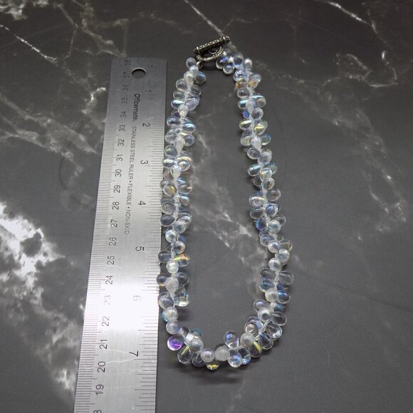 Vintage AB Aurora Borealis Choker Necklace Glass Teardrop Cluster Toggle Closure - Picture 7 of 8